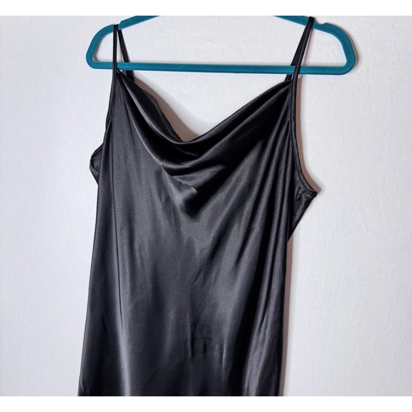 Vtg Bebe Black Satin Slip Dress XL Midi Cowl 90s Y2K Whimsygoth Sexy Feminine - Picture 4 of 11